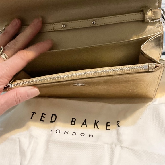 Ted Baker NWT mixed media, metallic gold,quality genuine leather crossbody party - Picture 10 of 12